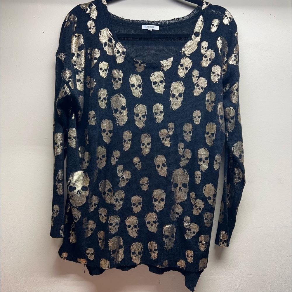 Adore Womens Skull halloween black top Medium